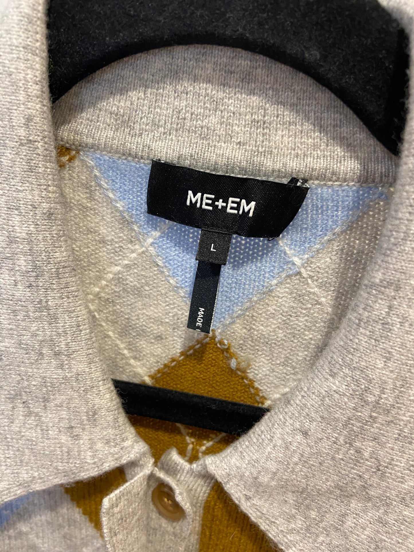 Me+Em Merino Cashmere Argyle Polo Sweater size L