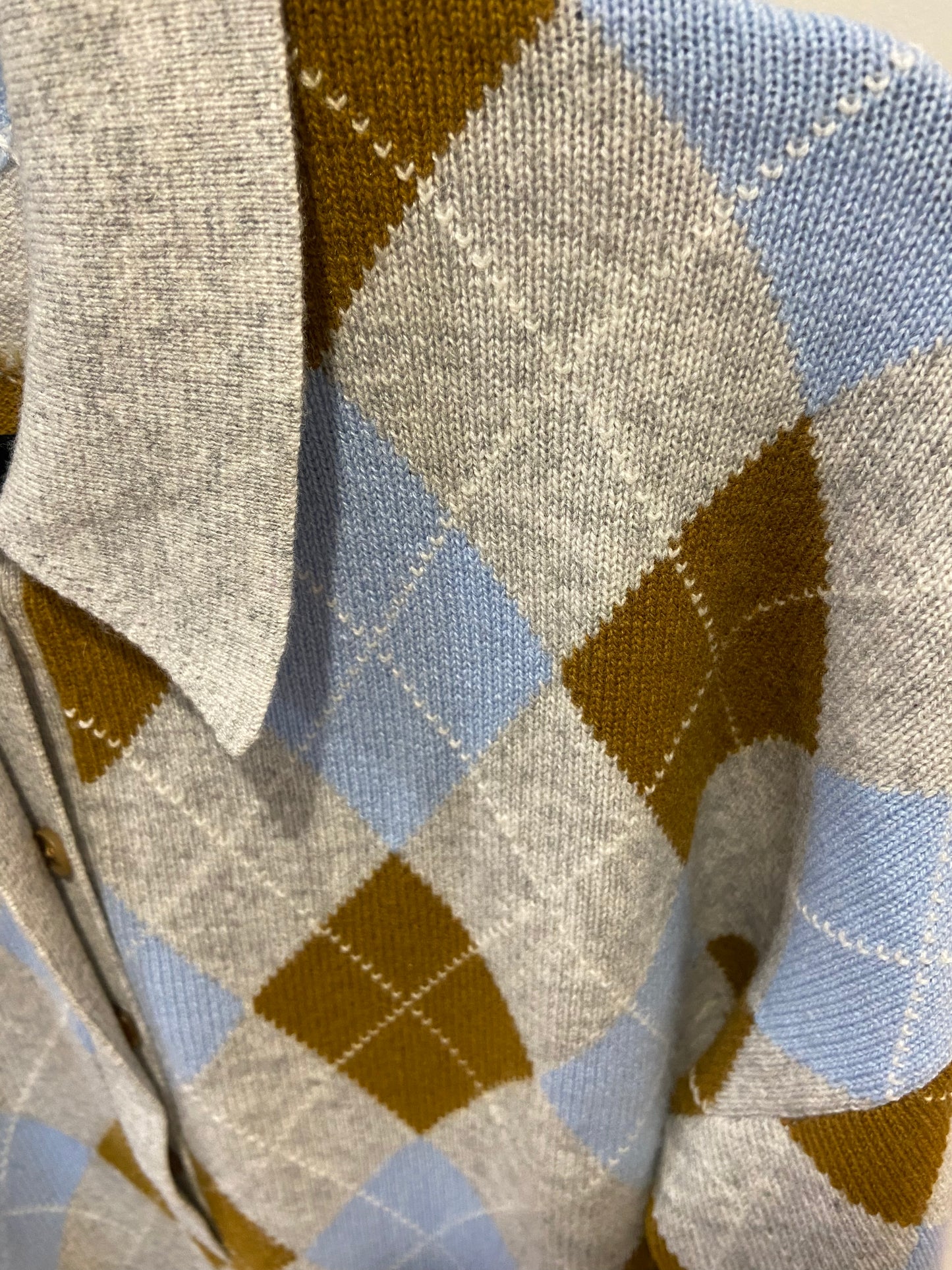 Me+Em Merino Cashmere Argyle Polo Sweater size L