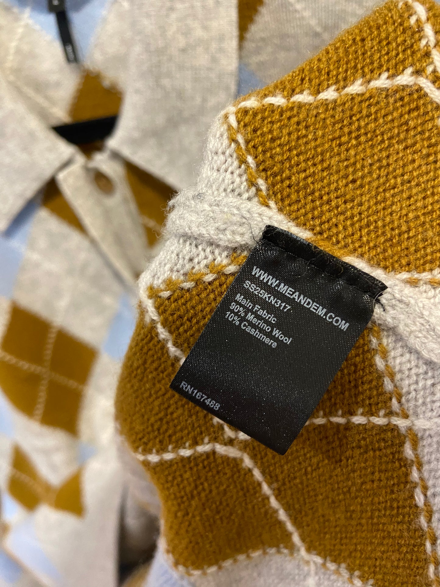 Me+Em Merino Cashmere Argyle Polo Sweater size L