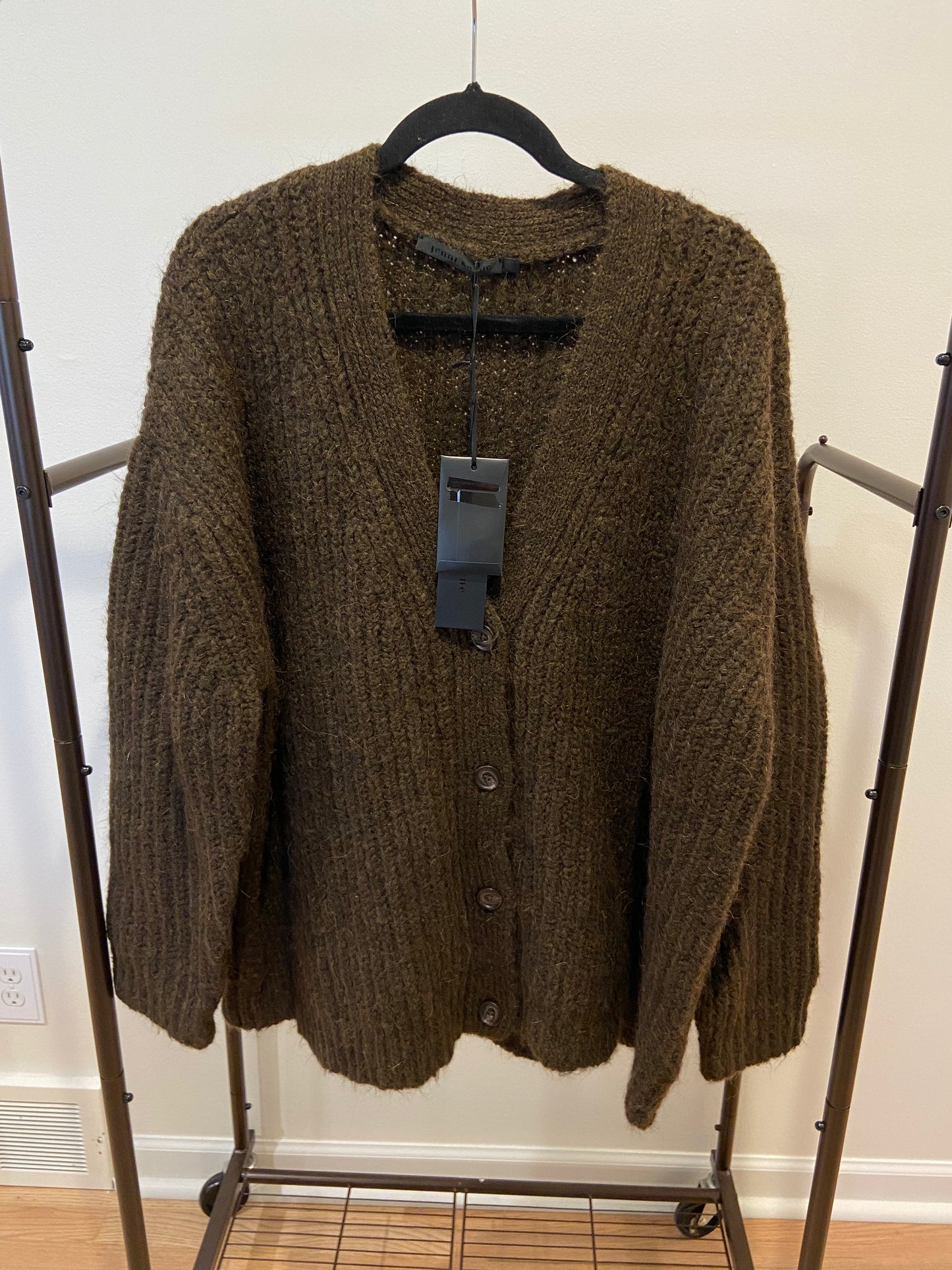 Jenni Kayne Cocoon Cardigan Cocoa Brown Oversized Ribbed Knit size L