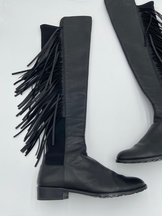 Stuart Weitzman 5050 Fringe Nappa Leather Boots size 7