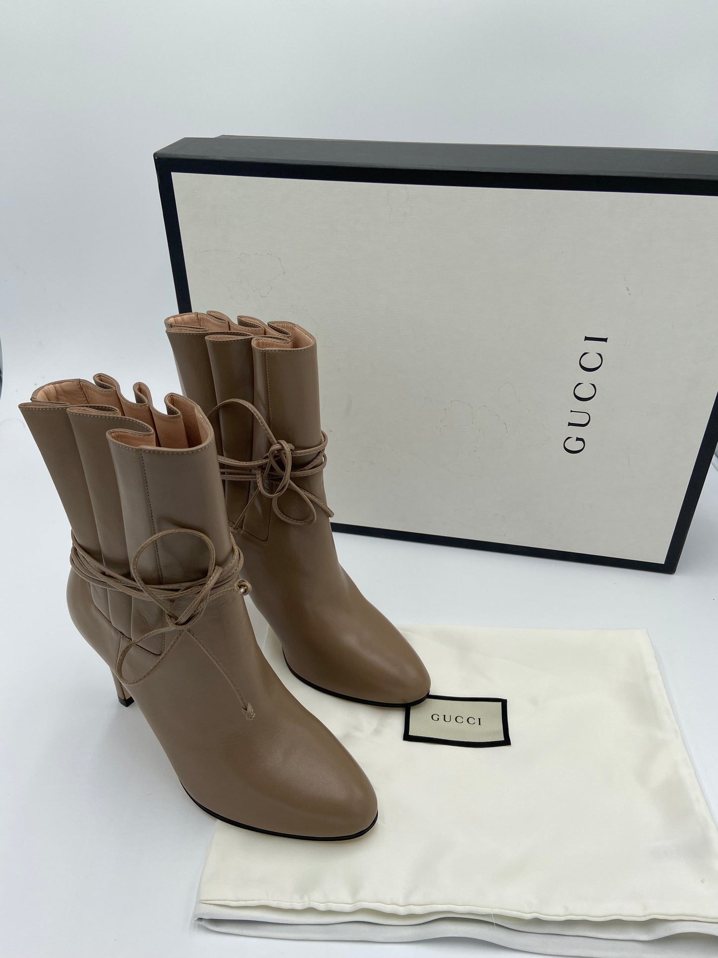 Gucci Malaga Kid Pleated Heeled Boots size 36.5