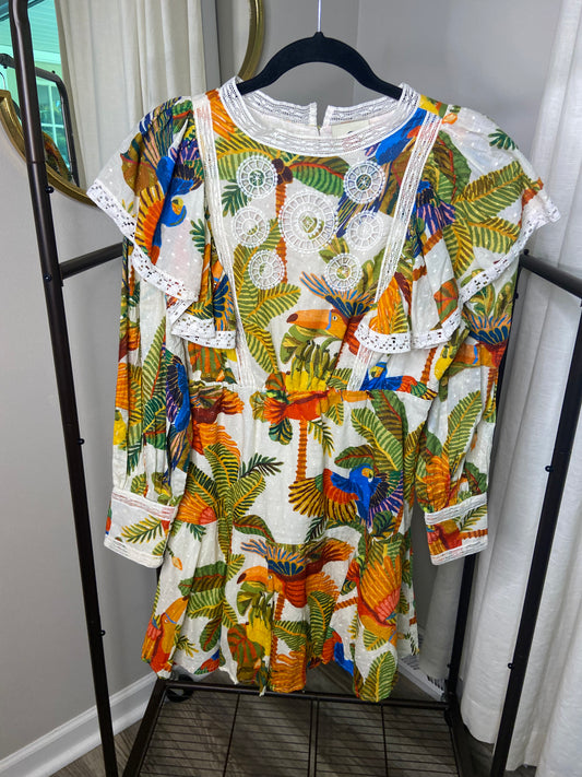 Farm Rio Off White Forest Birds Mini Dress size XS
