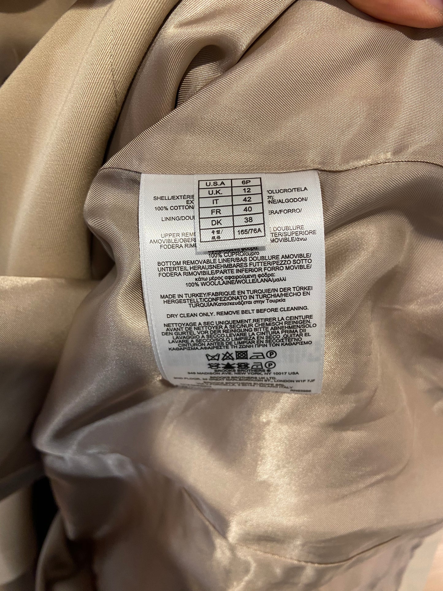 Brooks Brothers Water Repellent Trench Coat With Zip-Out Lining size 6 PETITE