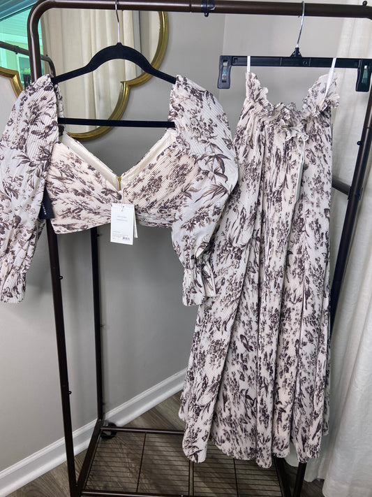 Zimmermann Bird Toile Pleated Cropped Top and Skirt Set size US 4