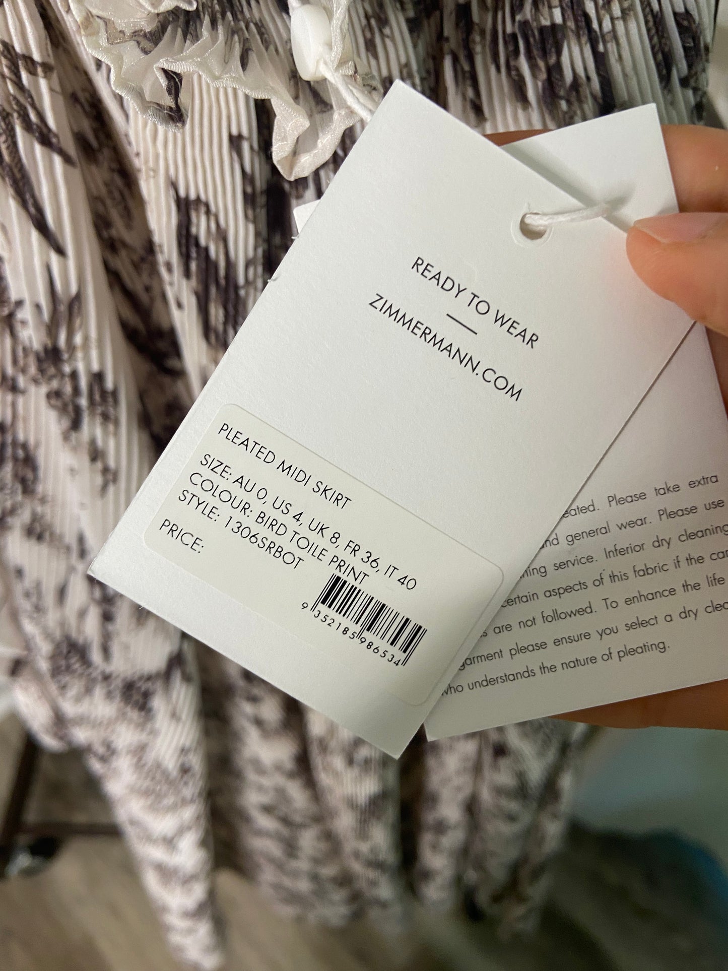 Zimmermann Bird Toile Pleated Cropped Top and Skirt Set size US 4