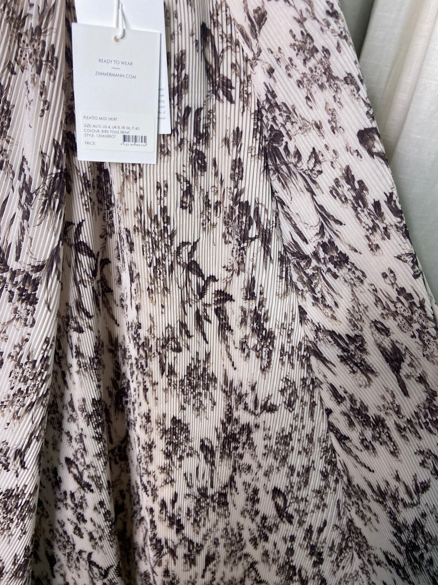 Zimmermann Bird Toile Pleated Cropped Top and Skirt Set size US 4