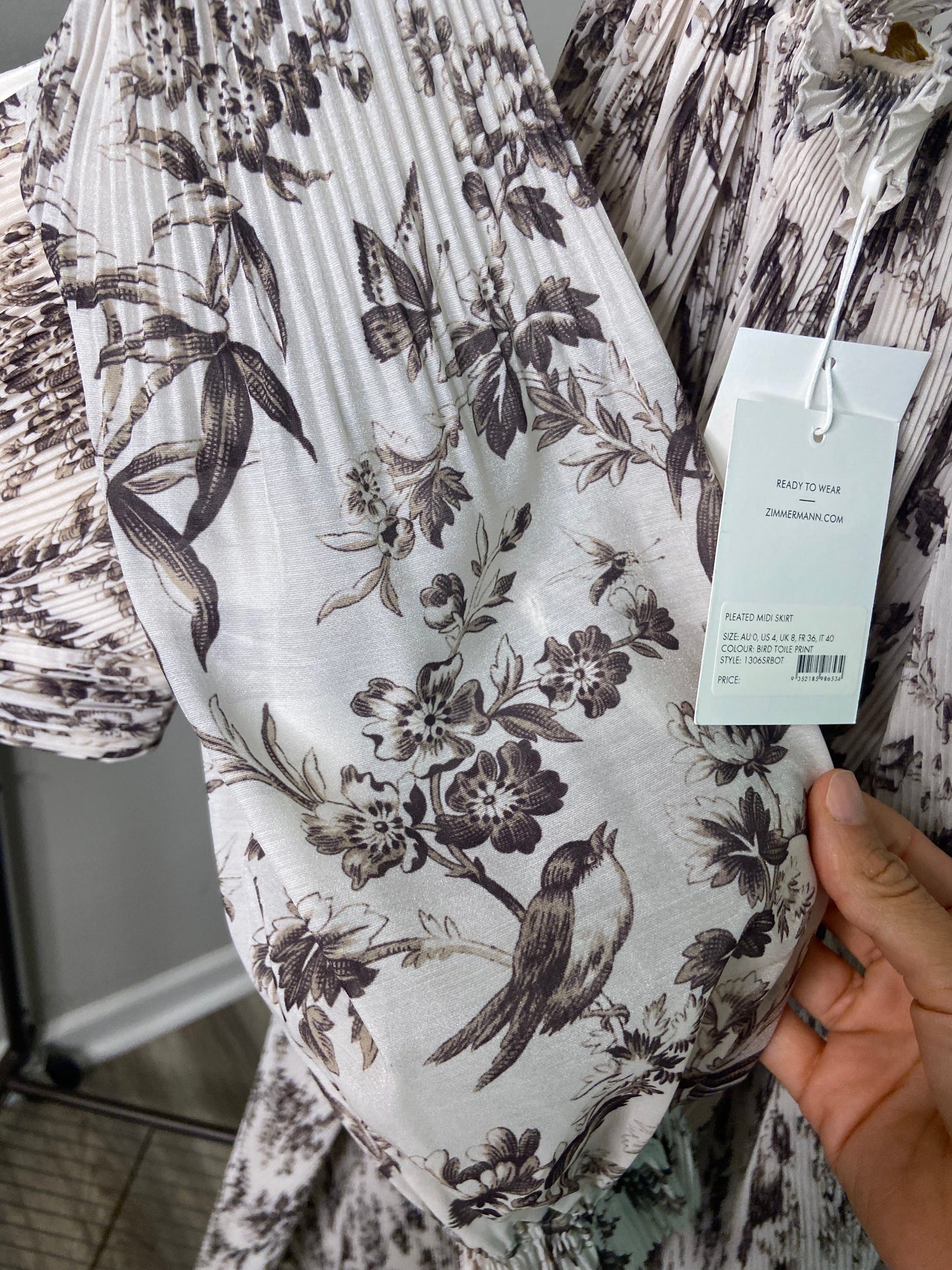 Zimmermann Bird Toile Pleated Cropped Top and Skirt Set size US 4