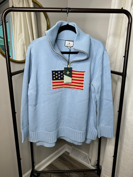 Tuckernuck Americana Flag Quarter Zip Sweater SELECT SIZE