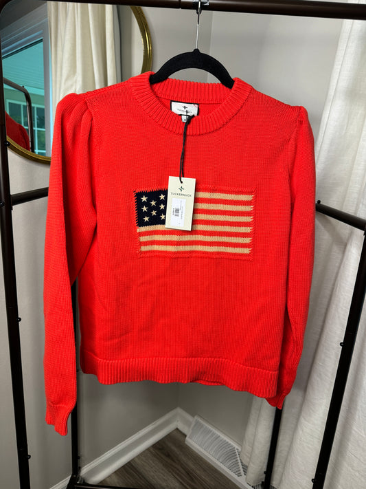 Tuckernuck Americana Cropped Puff Sleeve Flag Sweater size M