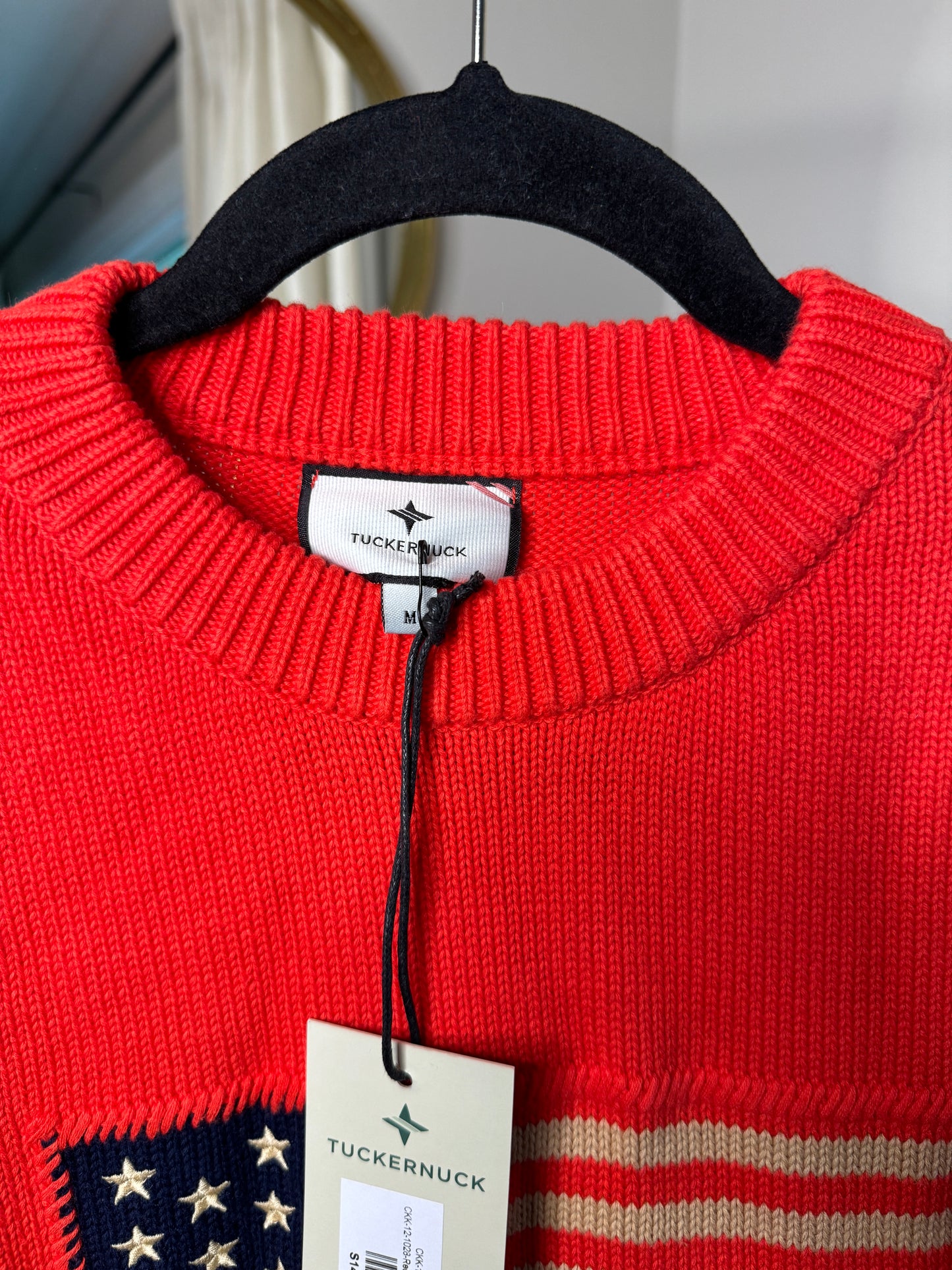 Tuckernuck Americana Cropped Puff Sleeve Flag Sweater size M