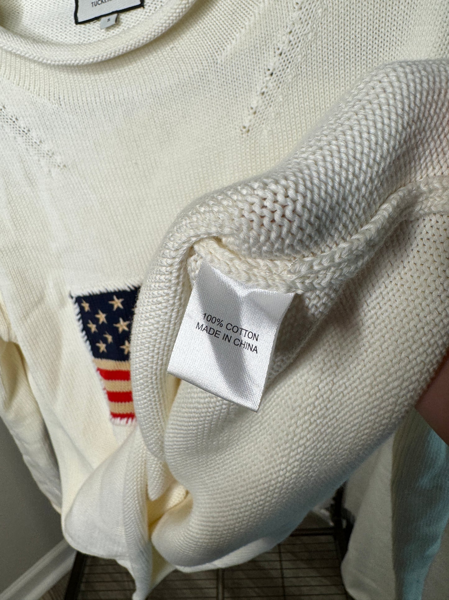 Tuckernuck Americana Roll Hem Flag Sweater size S