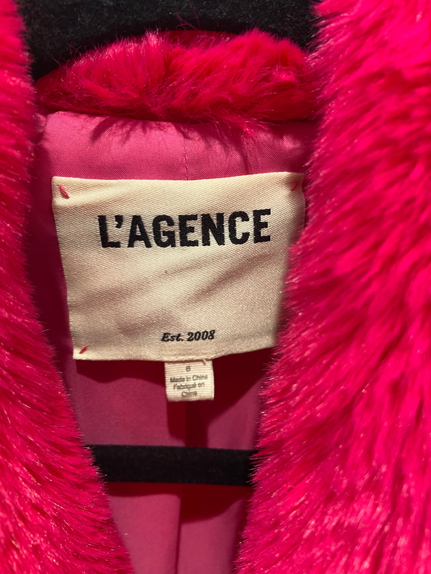 L'Agence Davy Crop Faux Fur Coat Fuchsia size 6