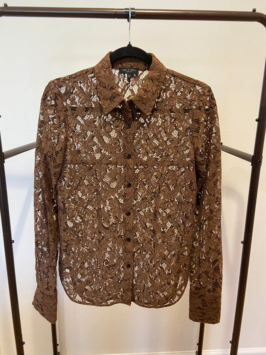 Rag & Bone Yvette Lace Shirt In Brown In Mocha size 4