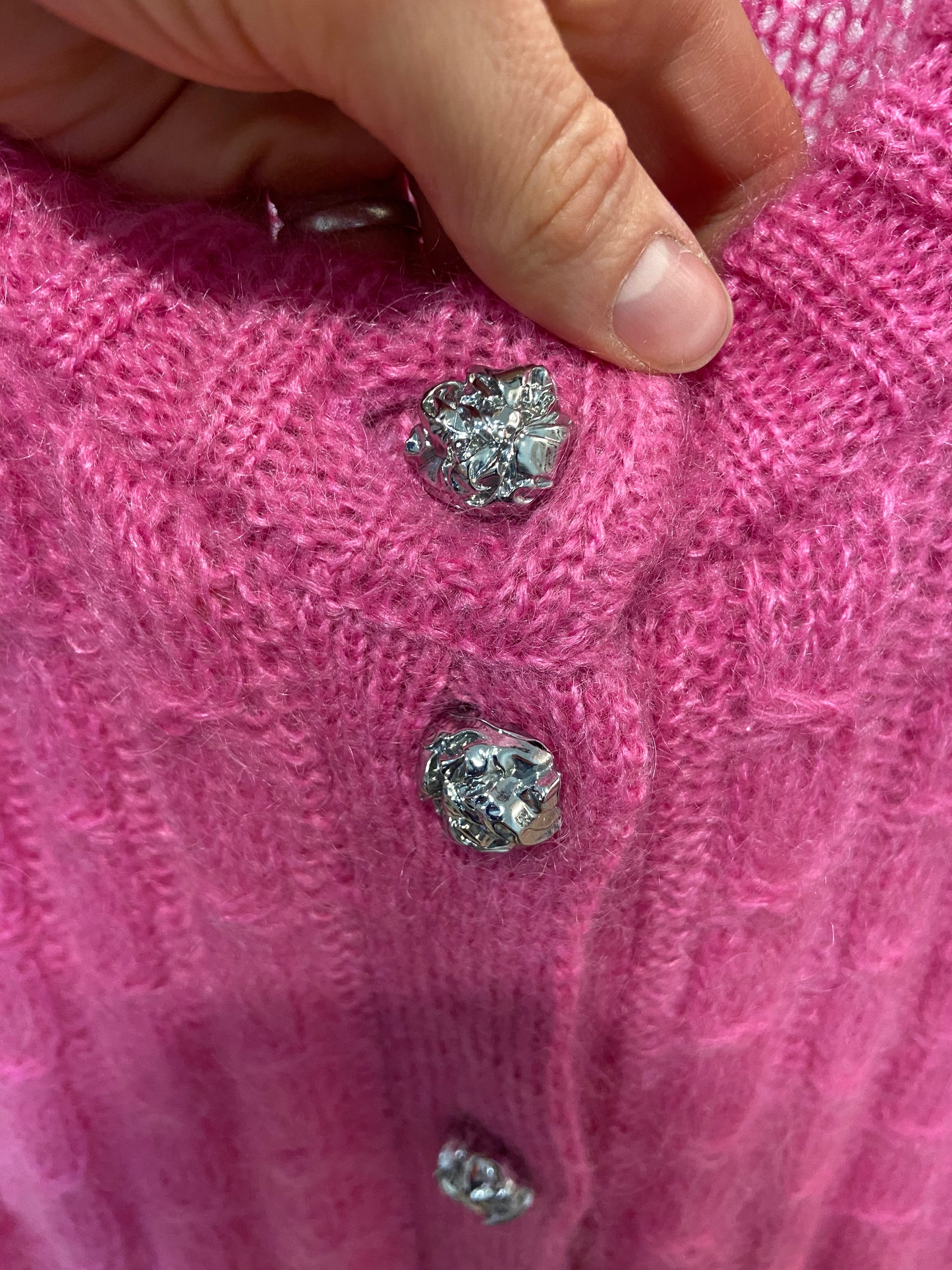 Ganni Cable Knit Mohair-Blend Cardigan Pink size S