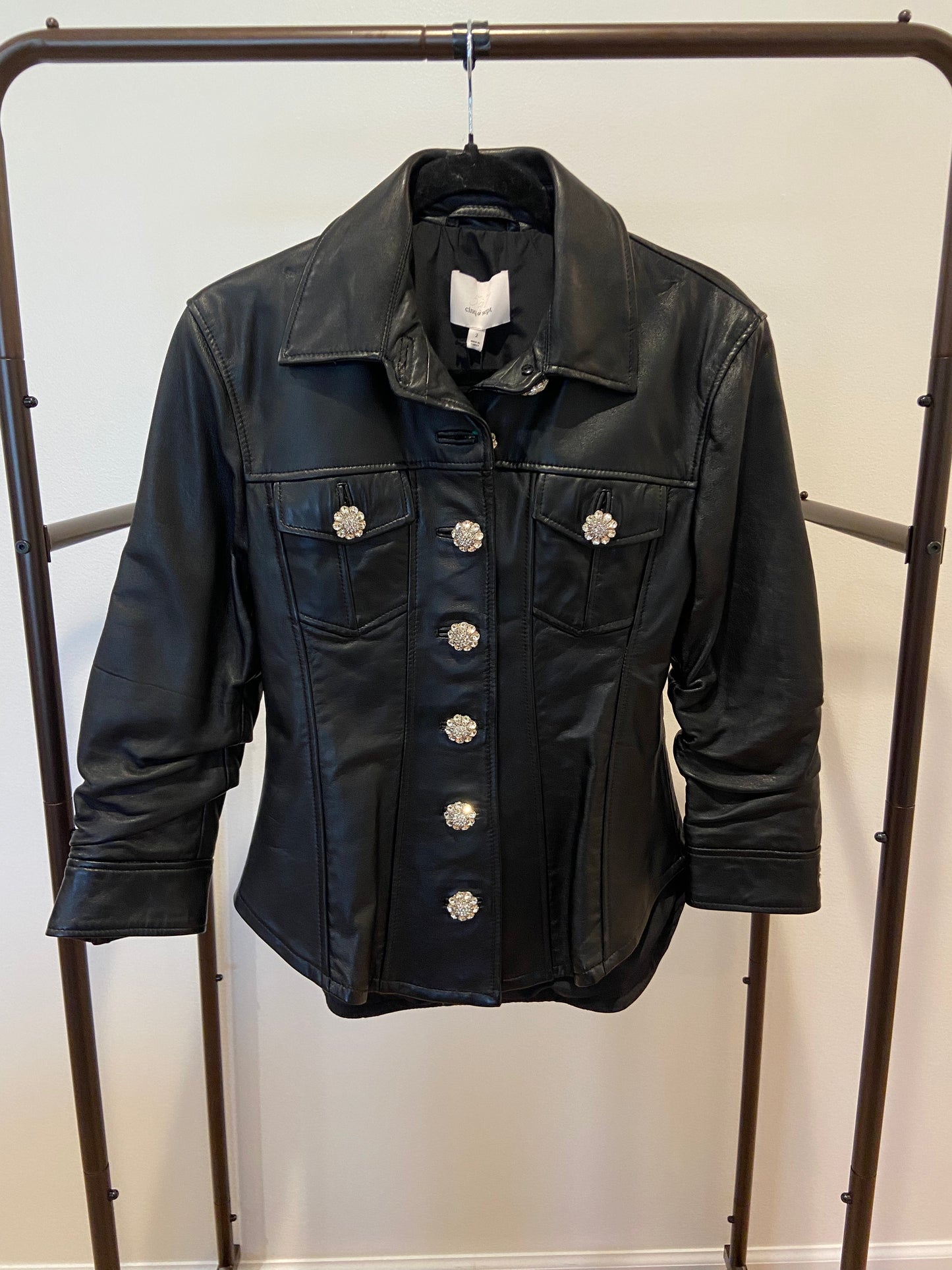 Cinq a Sept Black Leather Scrunched Canyon Jacket size 2