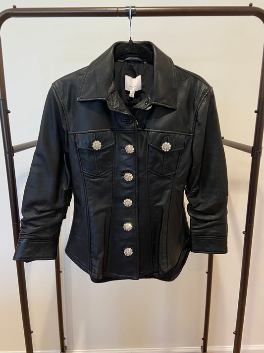 Cinq a Sept Black Leather Scrunched Canyon Jacket size 2