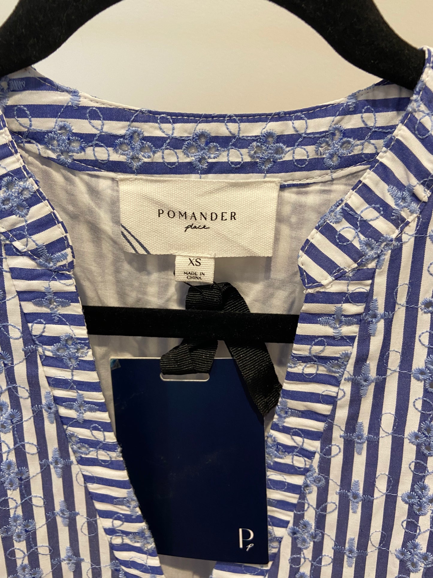 Pomander Place Blue Striped Embroidered Kenzo Dress size XS