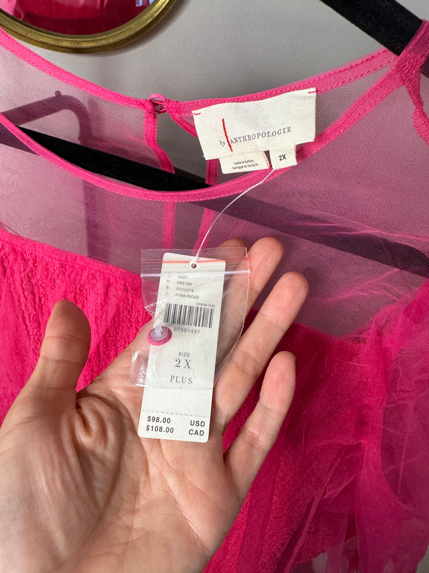 Anthropologie Sheer Puff-Sleeve Top size 2X