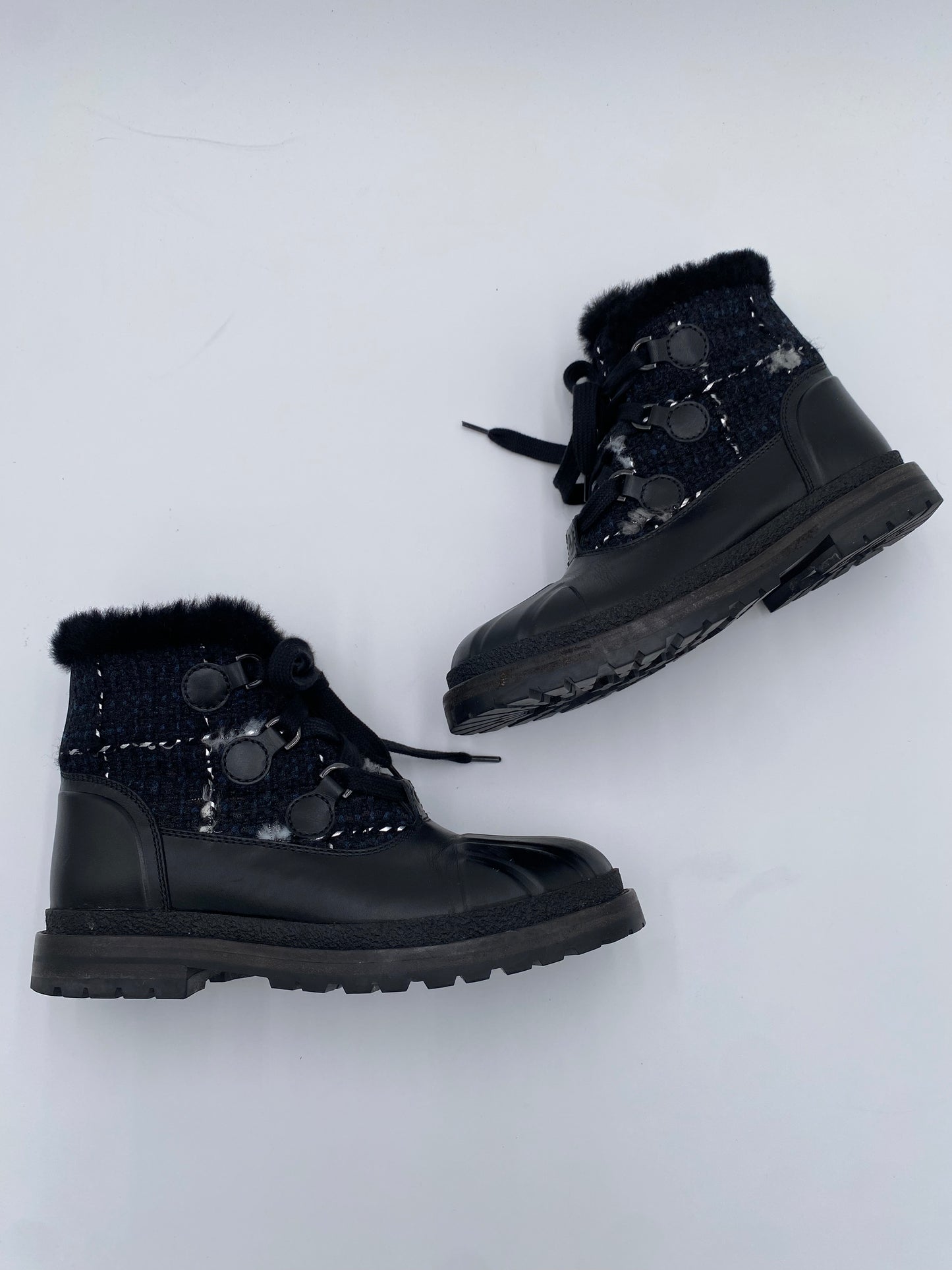 Chanel Tweed Rubber Ankle Boots size 37.5