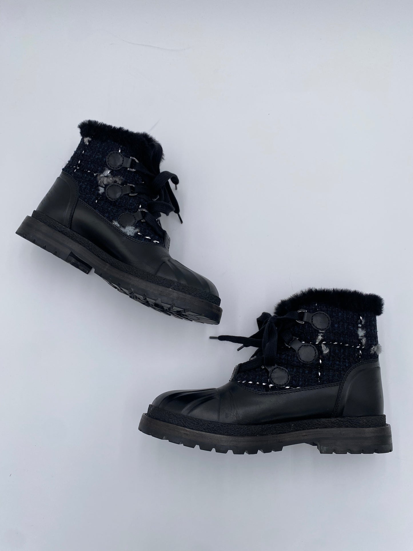 Chanel Tweed Rubber Ankle Boots size 37.5