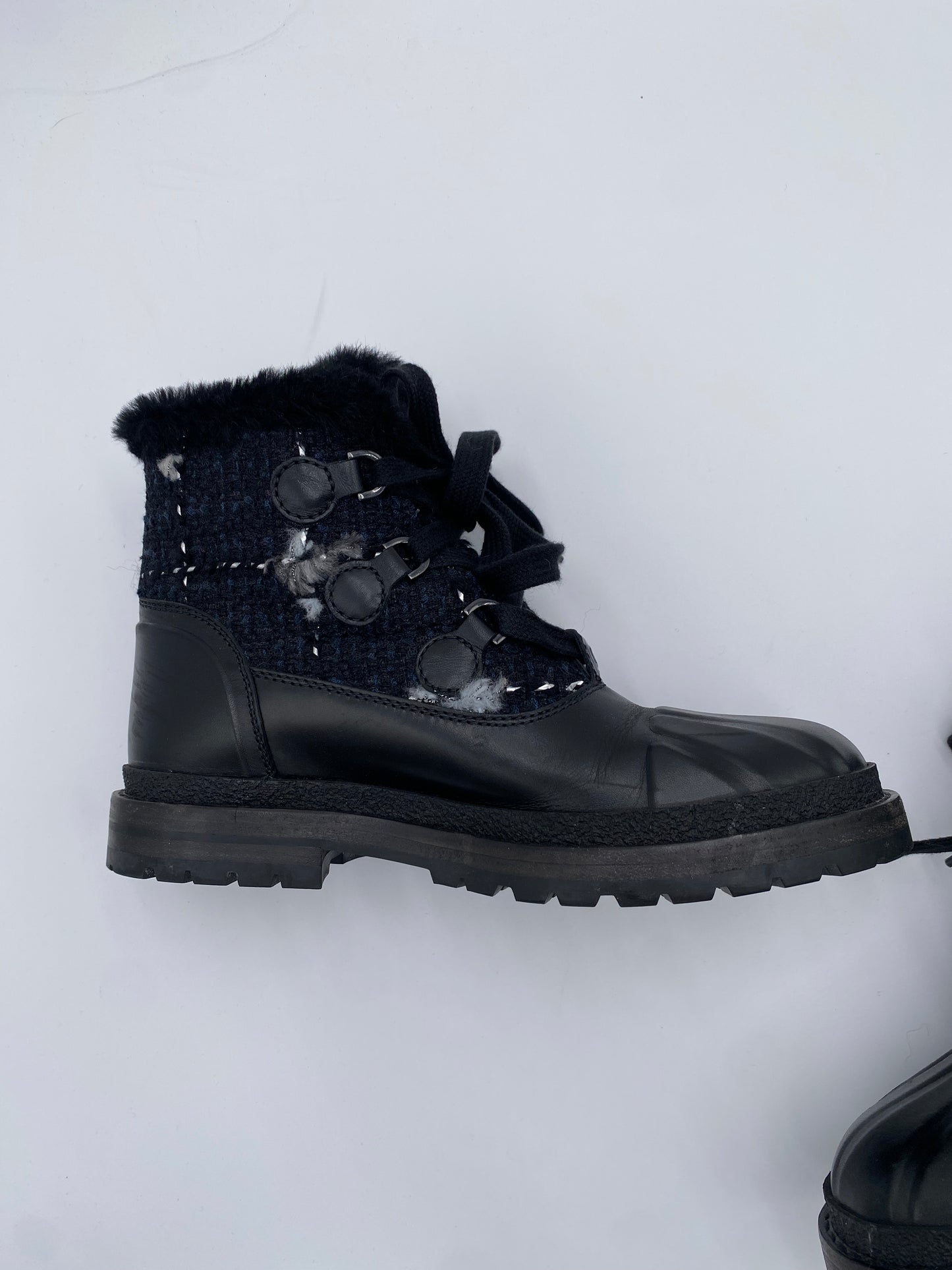 Chanel Tweed Rubber Ankle Boots size 37.5