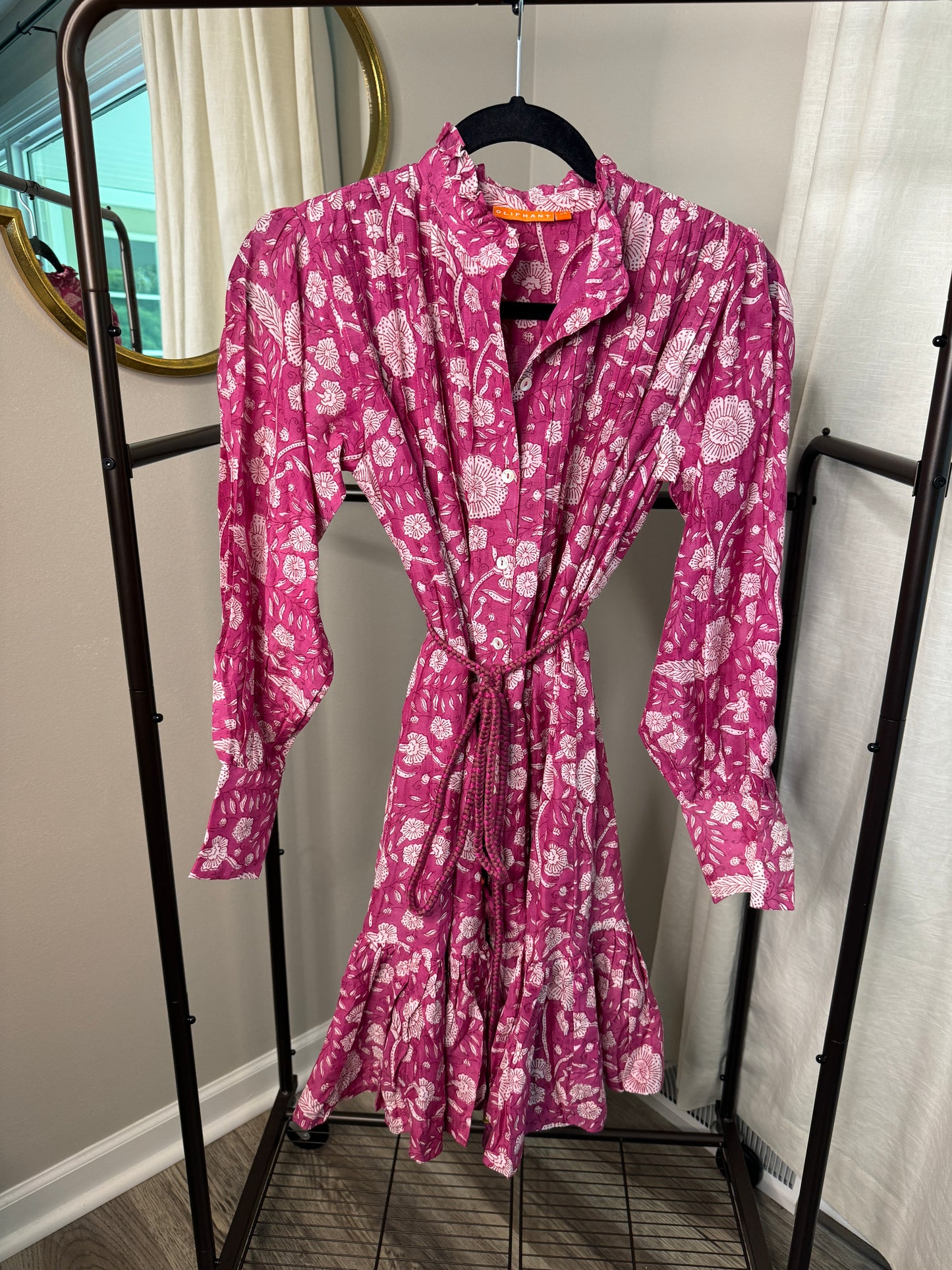 Oliphant Pintuck Flirty Dress in Magenta size XS
