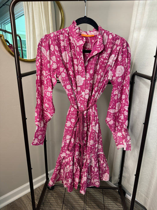 Oliphant Pintuck Flirty Dress in Magenta size XS