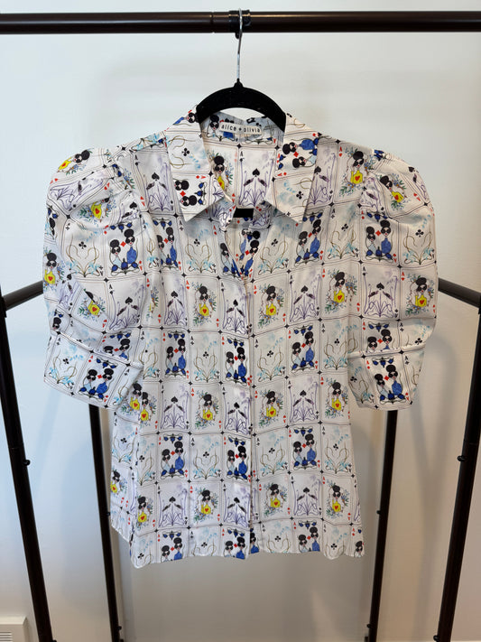 Alice and Olivia Willa Printed Silk Puff Sleeve Top size S