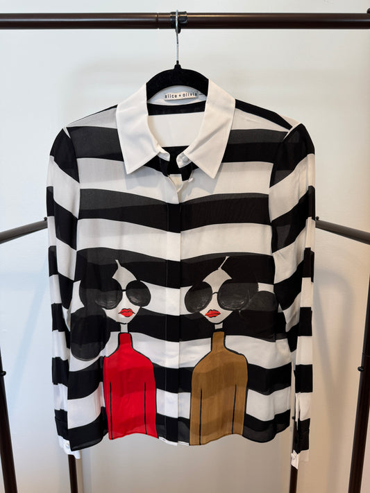 Alice and Olivia Willa Staceface Silk Top size S