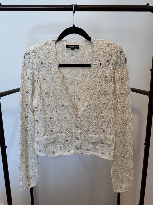 Generation Love Blake Crystal Pointelle Cardigan Sweater size M