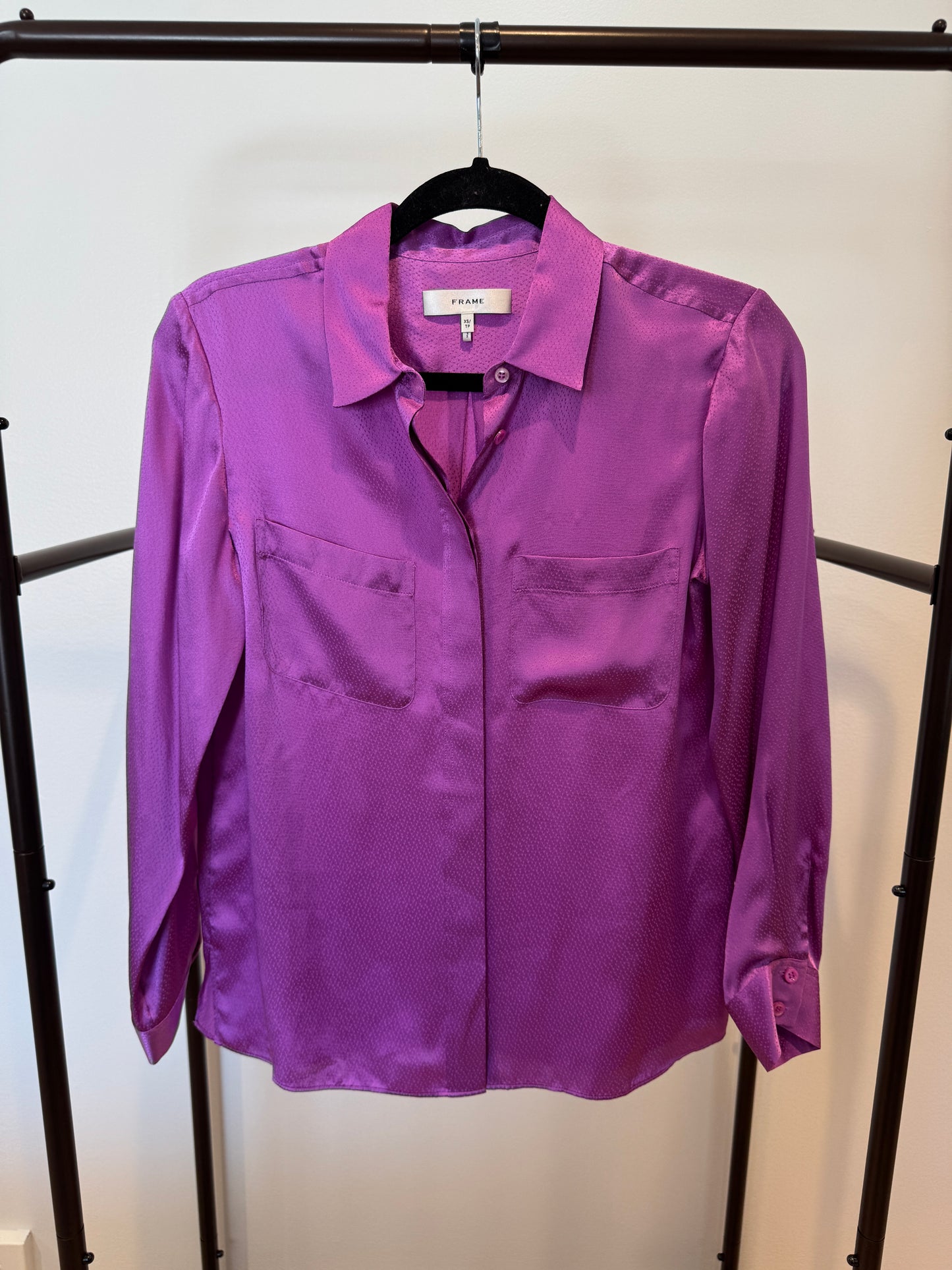 Frame Pocket Silk Button Up Shirt in Orchid