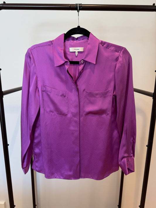 Frame Pocket Silk Button Up Shirt in Orchid