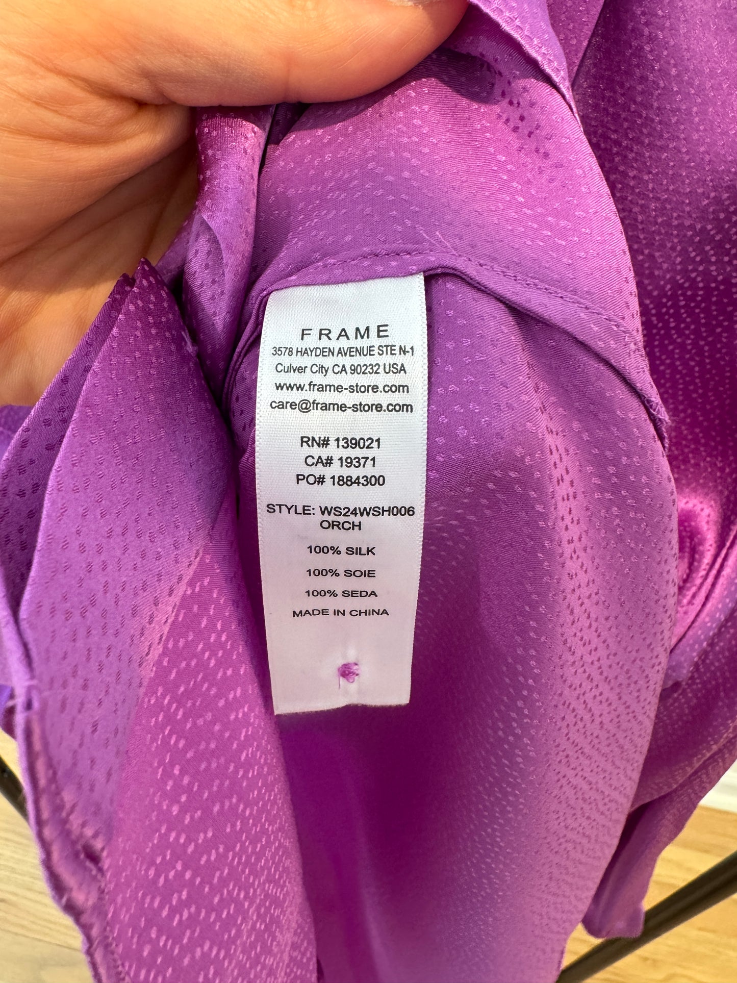 Frame Pocket Silk Button Up Shirt in Orchid