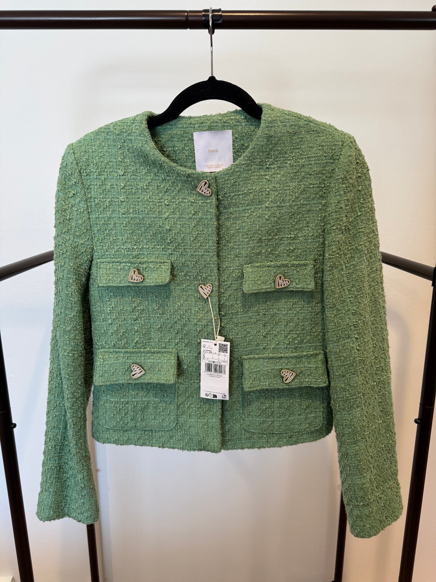 Mango Tweed Jacket with Jeweled Buttons size