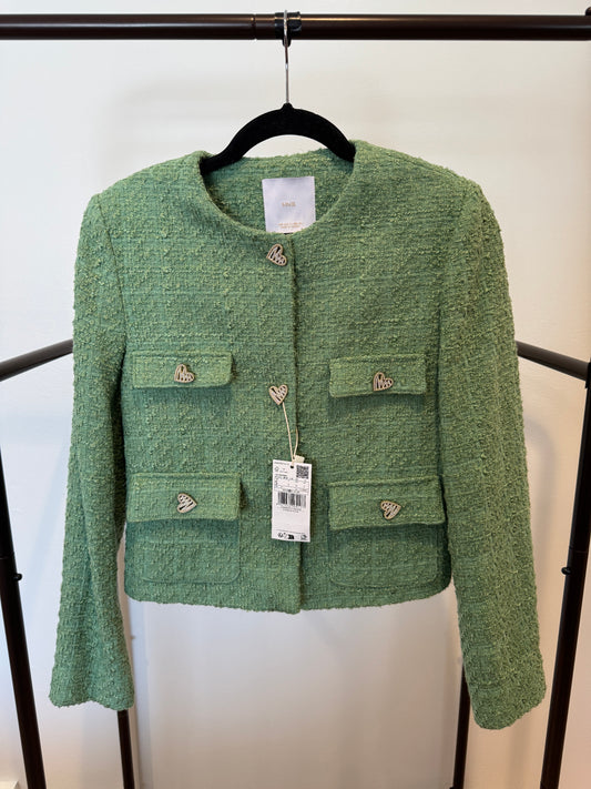 Mango Tweed Jacket with Jeweled Buttons size