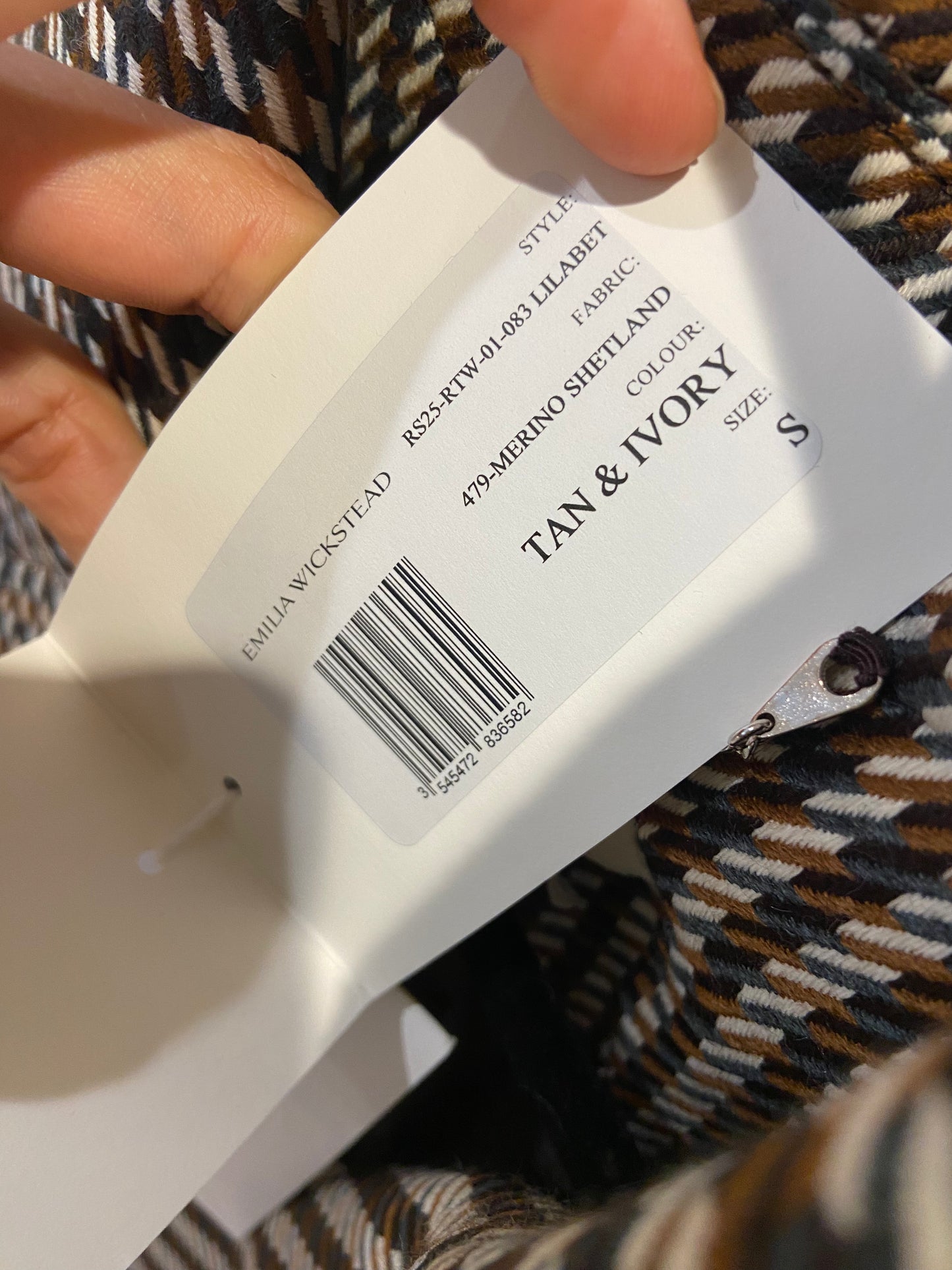 Emilia Wickstead Lilabet Coat in Tan and Ivory Merino Shetland size S