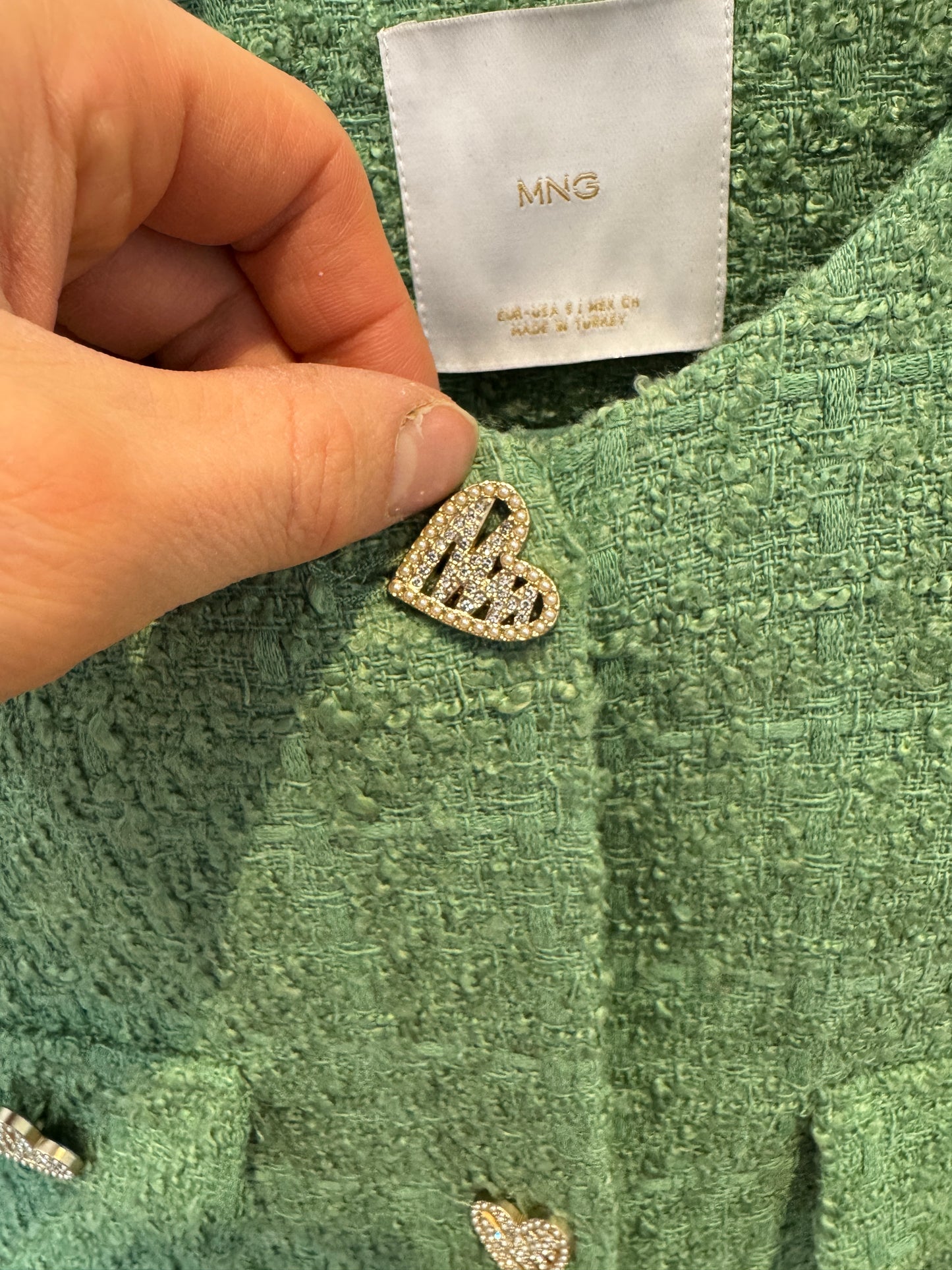Mango Tweed Jacket with Jeweled Buttons size