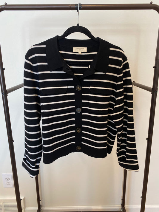 Sezane Betty Cardigan in Black Ecru size XXL