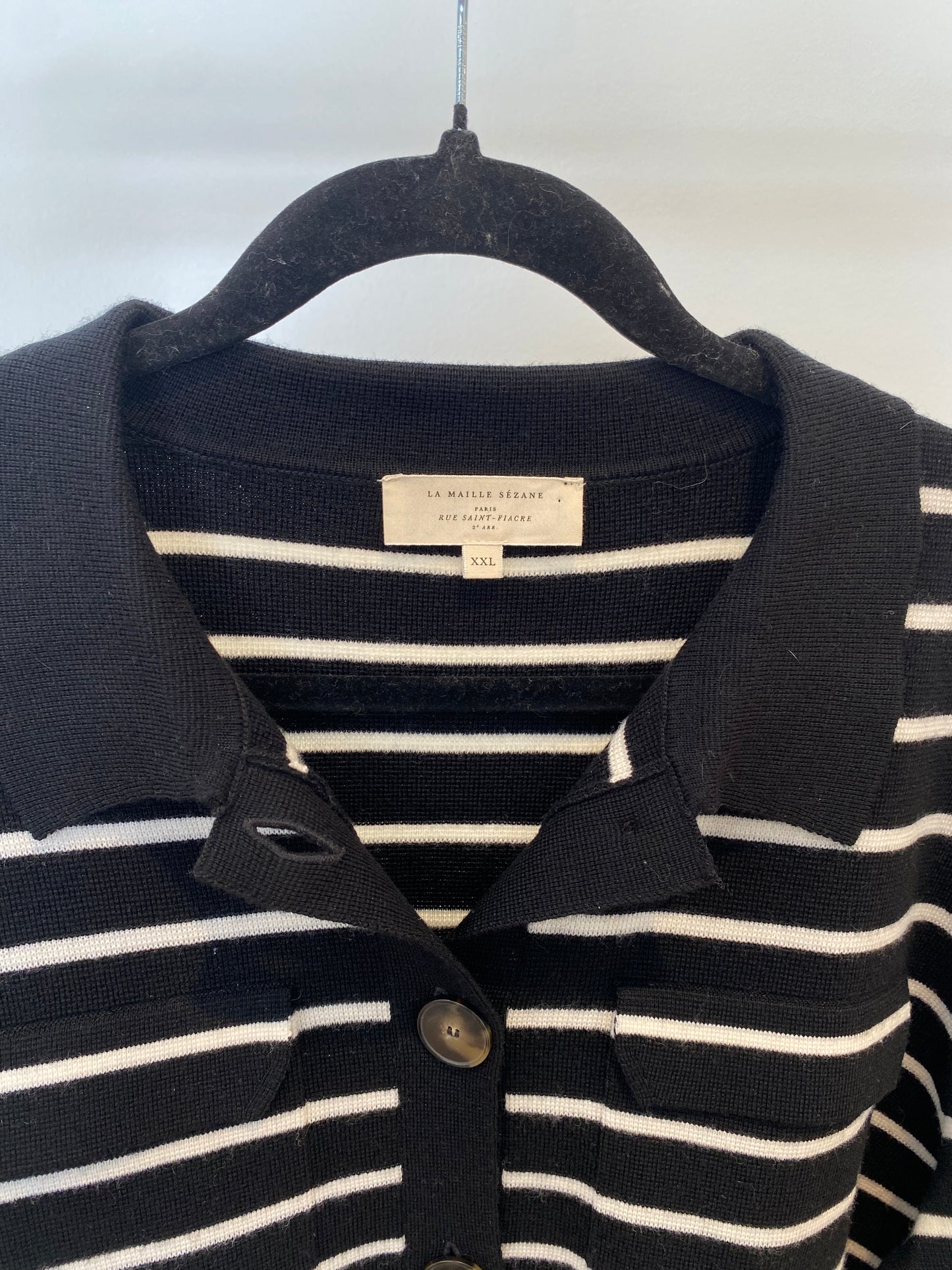 Sezane Betty Cardigan in Black Ecru size XXL