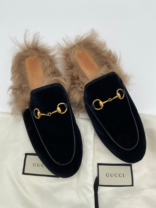 Gucci Gucci Princetown Horsebit-detailed Shearling-lined Velvet Slides