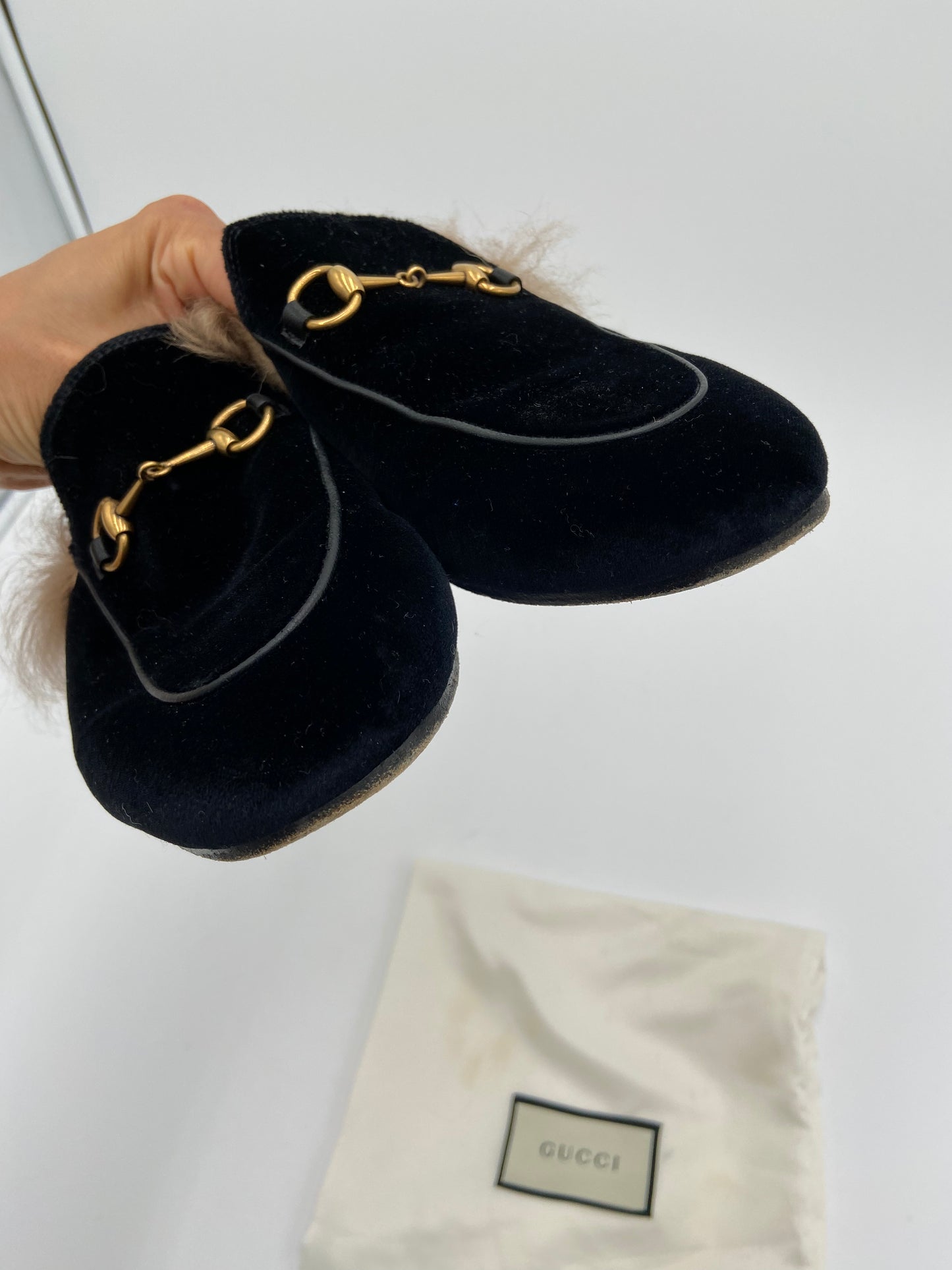 Gucci Gucci Princetown Horsebit-detailed Shearling-lined Velvet Slides
