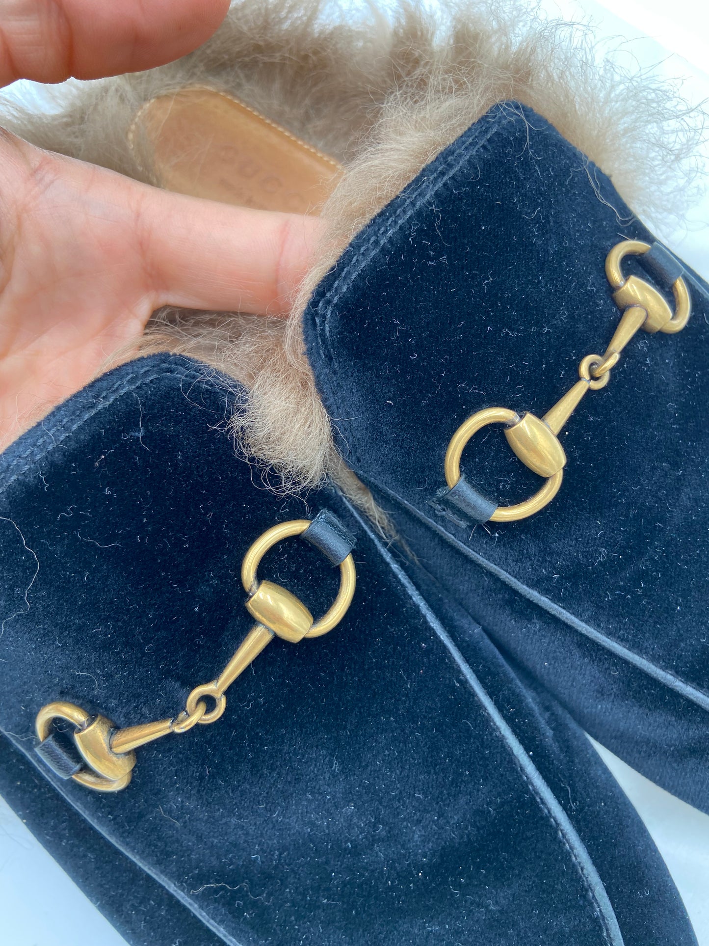Gucci Gucci Princetown Horsebit-detailed Shearling-lined Velvet Slides