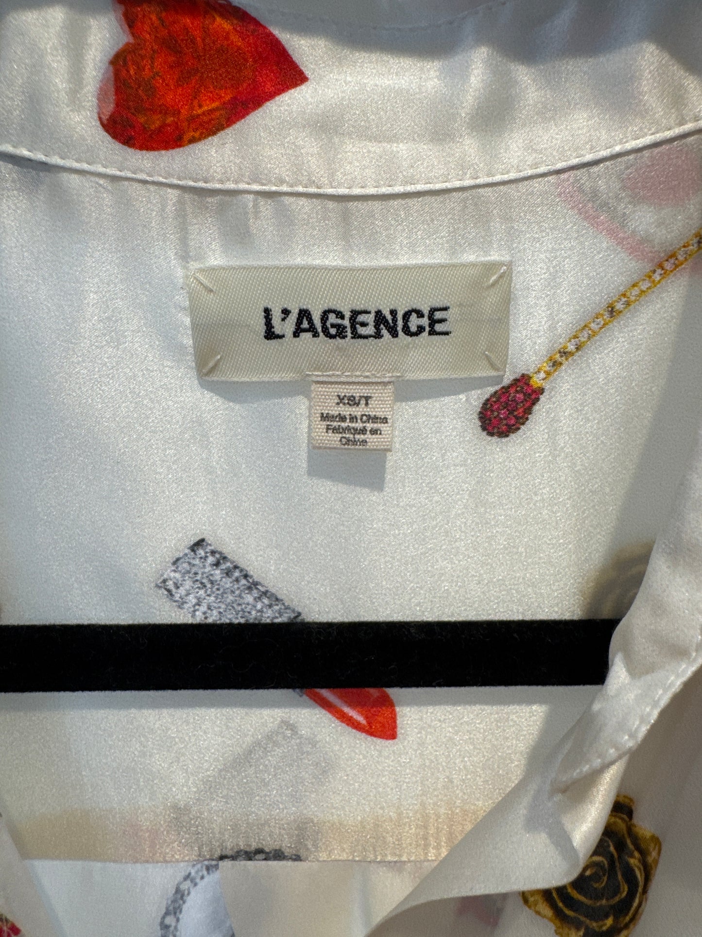 L'Agence Tyler Silk Champagne Heart Jewel Blouse size XS