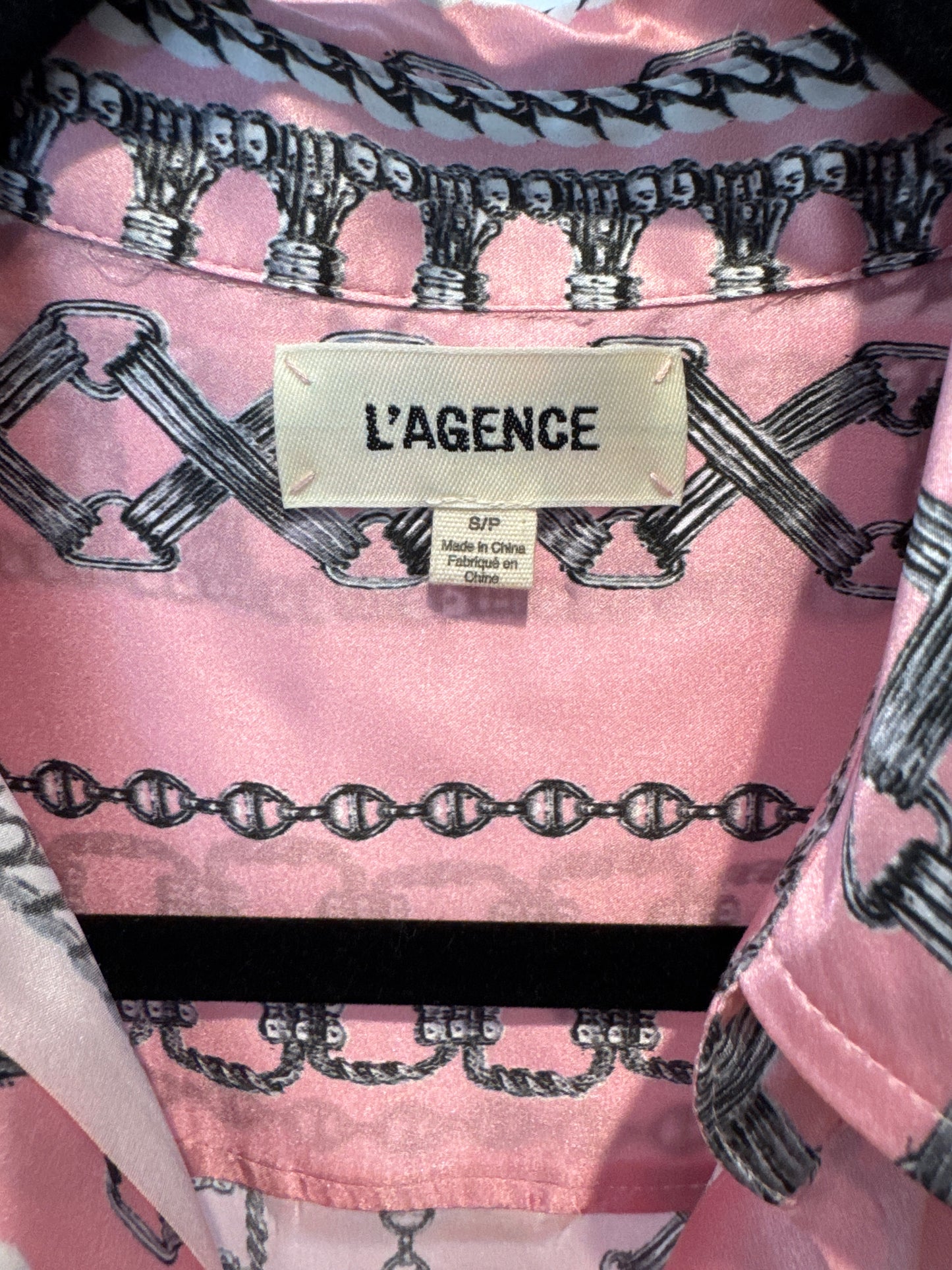 L'Agence Dani Chain-Print Button-Front Silk Blouse size S