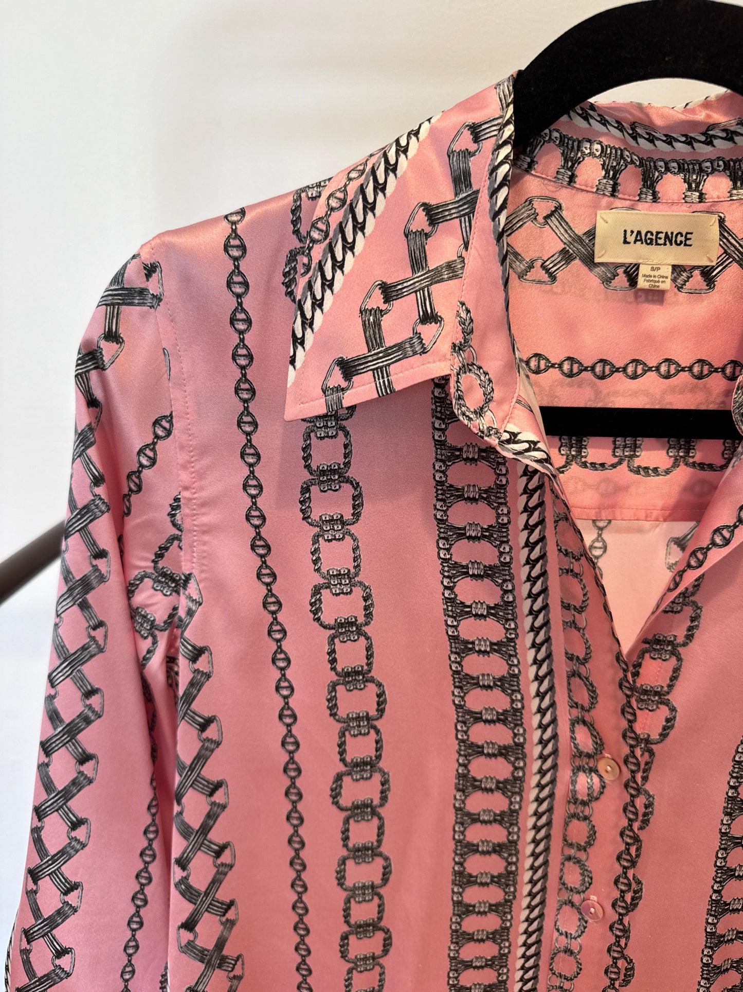 L'Agence Dani Chain-Print Button-Front Silk Blouse size S