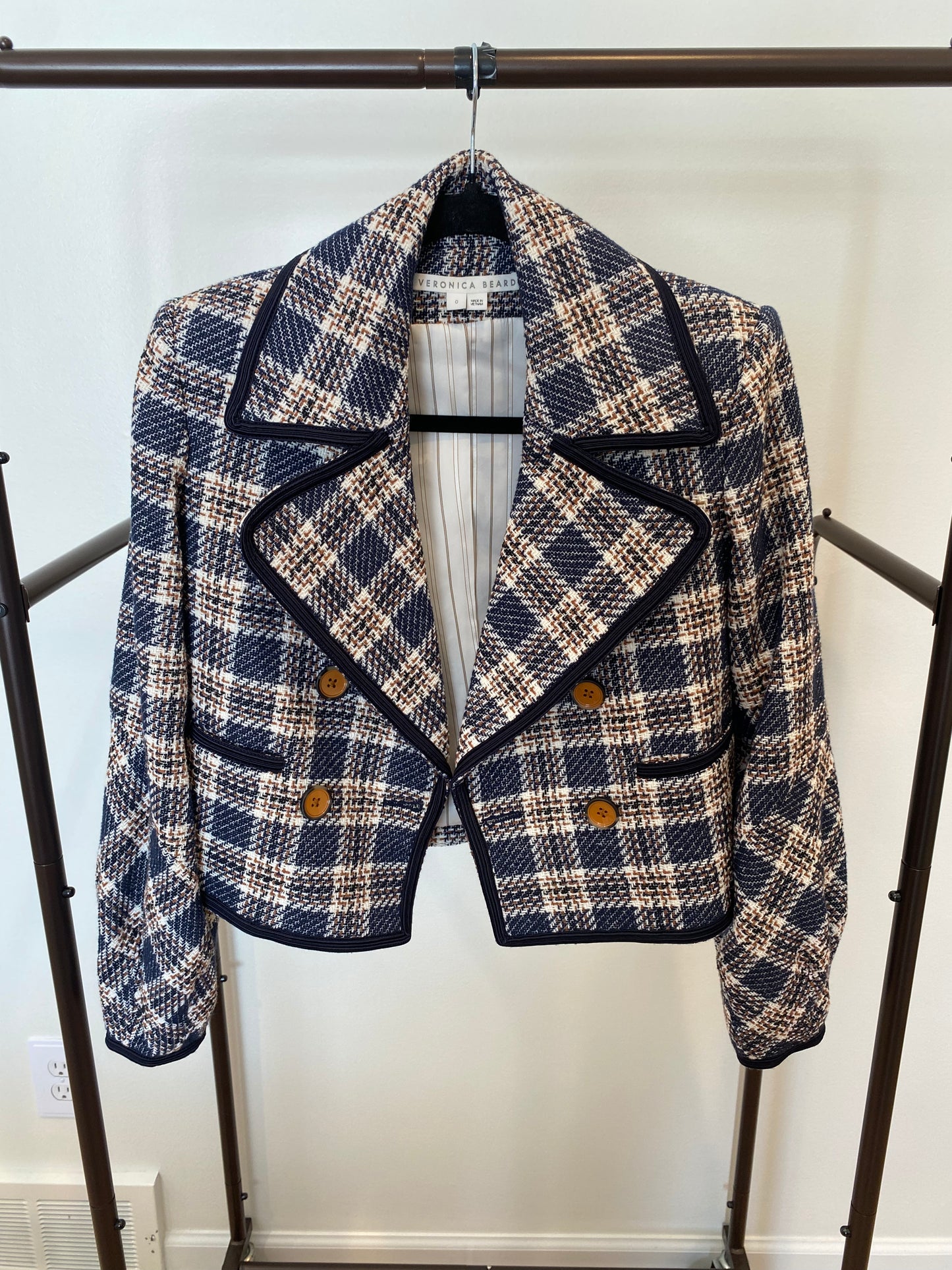 Veronica Beard Aise Double-Breasted Cotton Plaid Jacket size 0