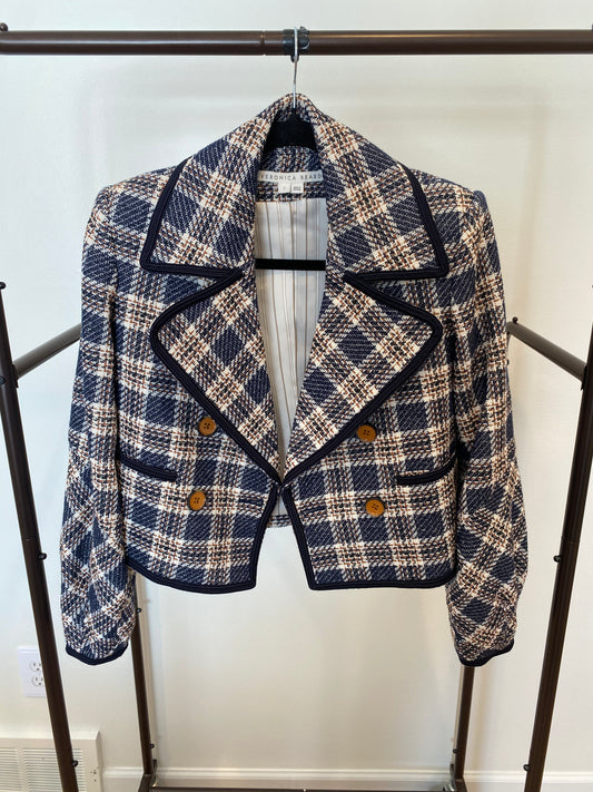 Veronica Beard Aise Double-Breasted Cotton Plaid Jacket size 0
