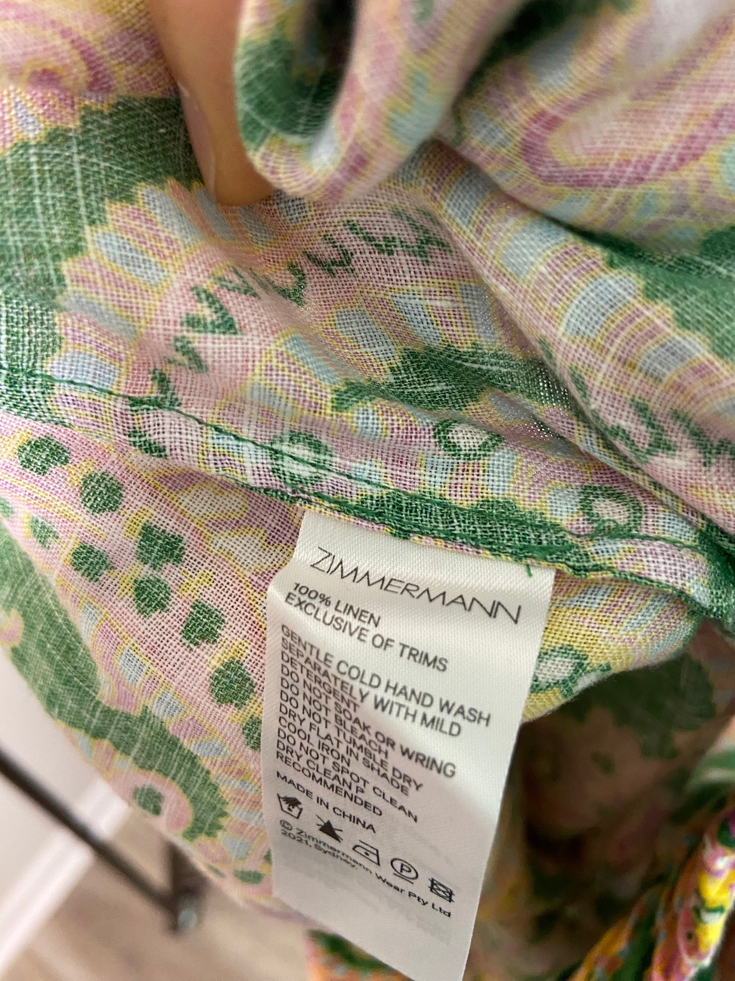 Zimmermann Green Paisley Teddy Draw Waist Pant size 6