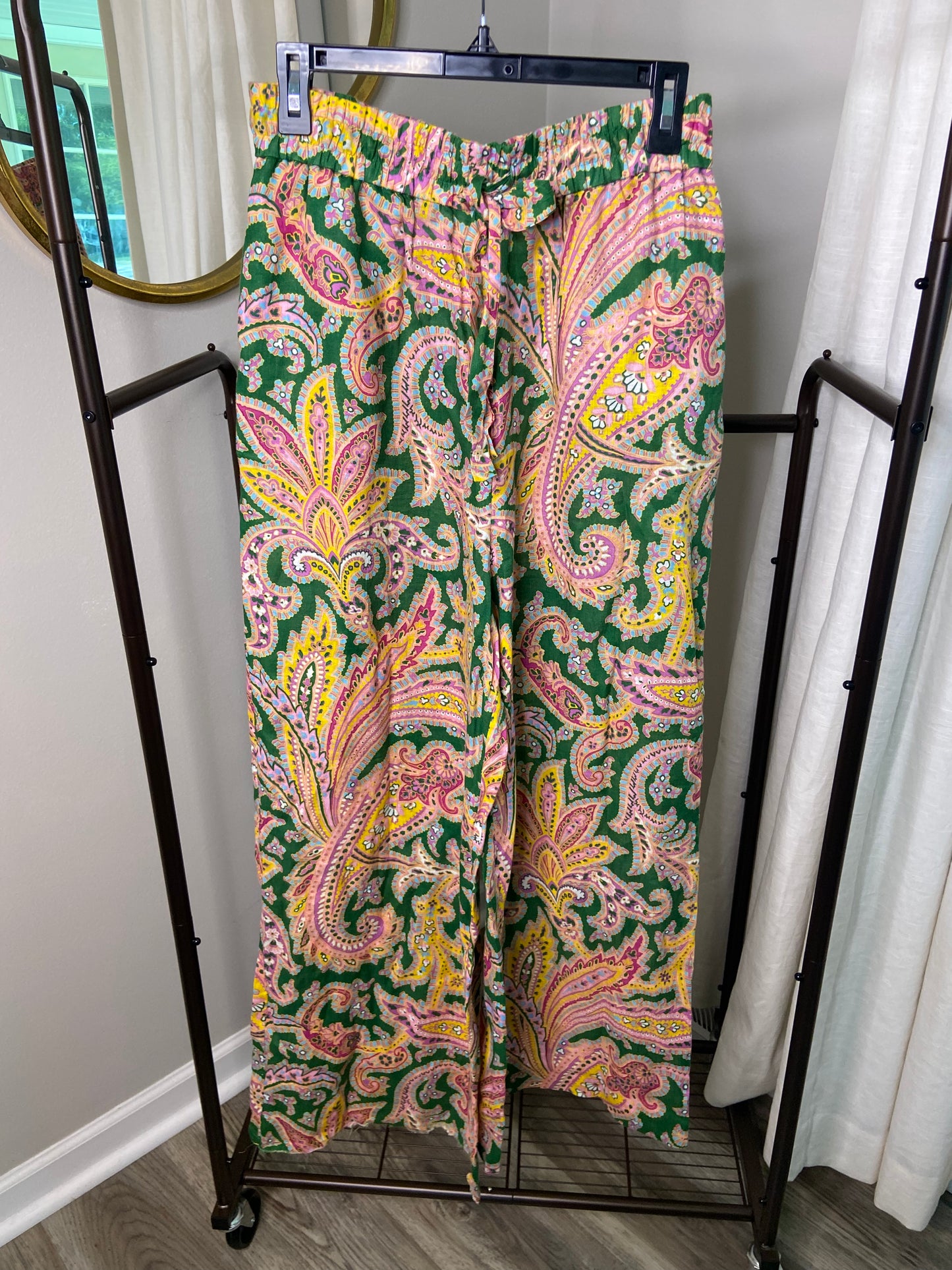 Zimmermann Green Paisley Teddy Draw Waist Pant size 6